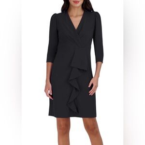 Julia Jordan Black Ruffle 3/4 Sleeve Knee Length  Sheath Dress